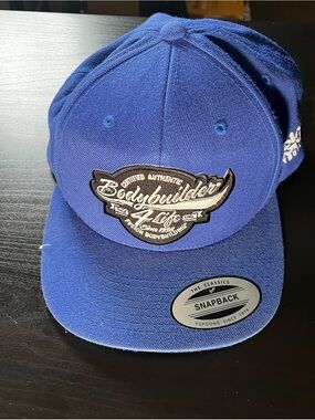 Bodybuilder Blue Snapback Hat with Embroidered Patch